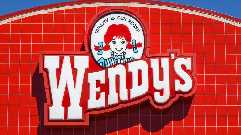 Wendy's sign with Wendy's logo, red ceramic tile 