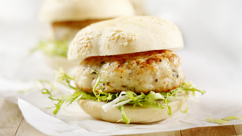 thick chicken burger on bun