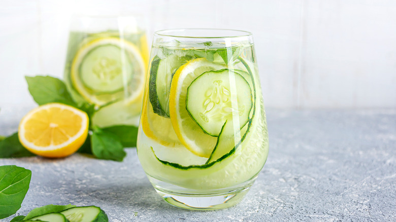 Cocktail with lemon and cucumber