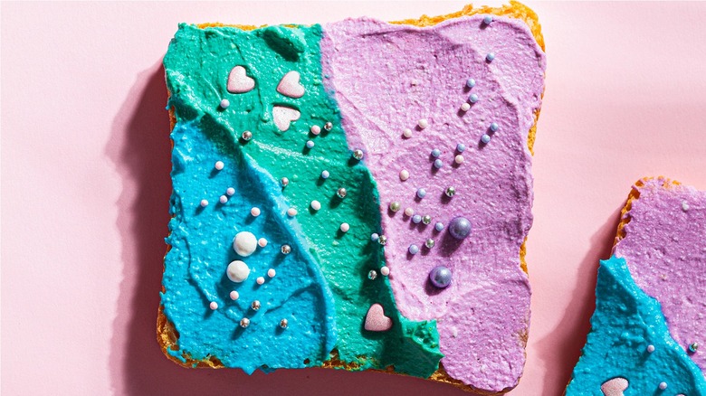 toast with colorful cream cheese