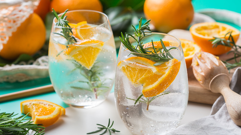 Two seltzer cocktails on table