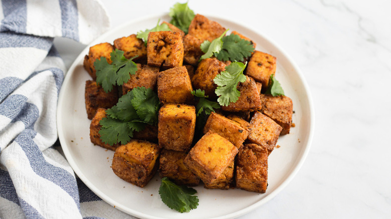 marinated tofu on plate