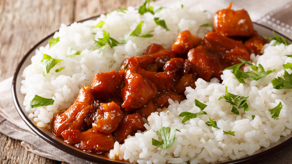 Bourbon chicken with rice