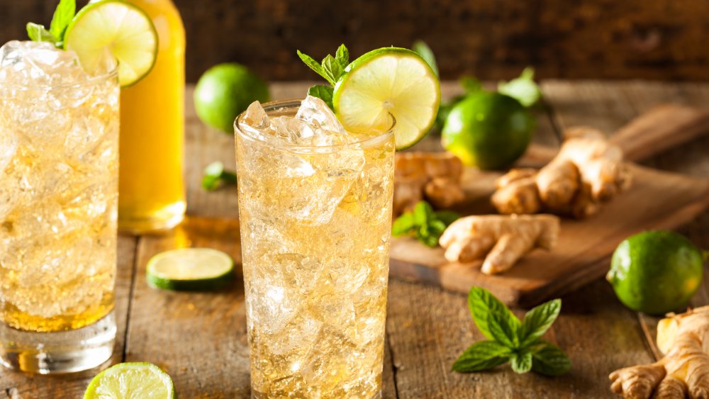 Glasses of ginger beer with lime