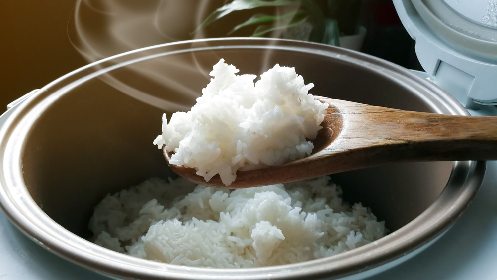 cooked rice in a rice cooker