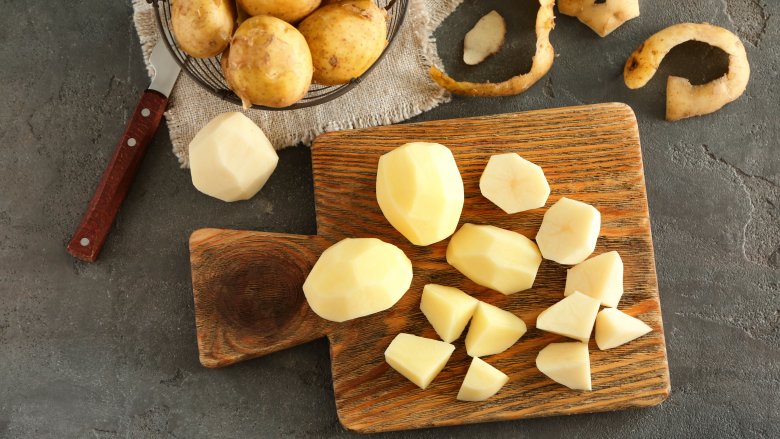 cutting potatoes