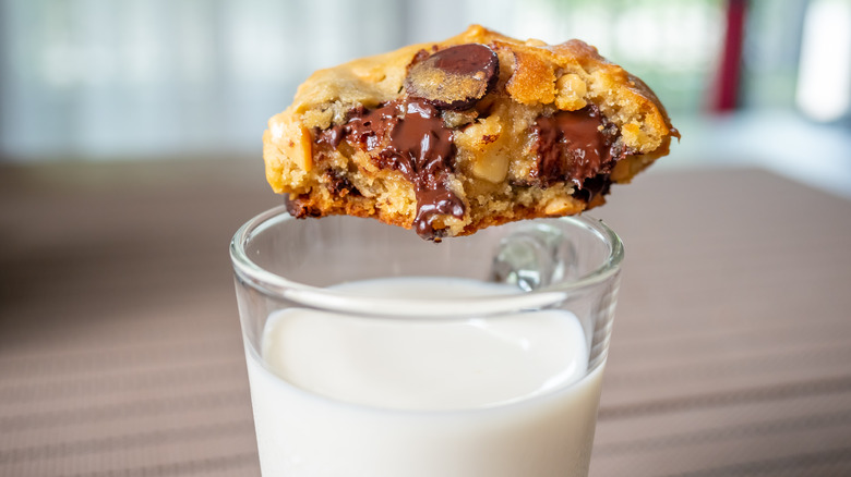 chocolate chip cookie and milk