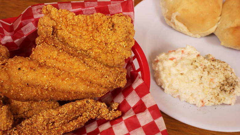 fried fish and coleslaw