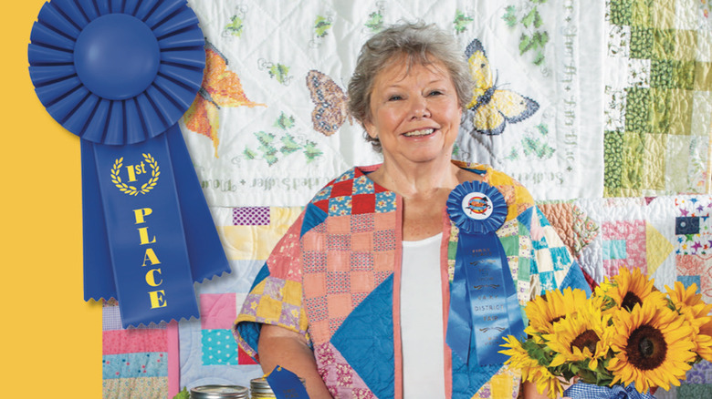 Linda Skeens and blue ribbon