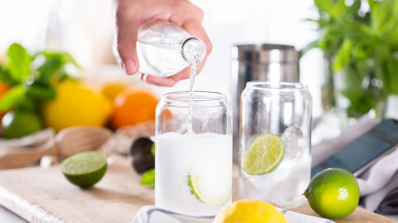 Seltzer pouring into glass