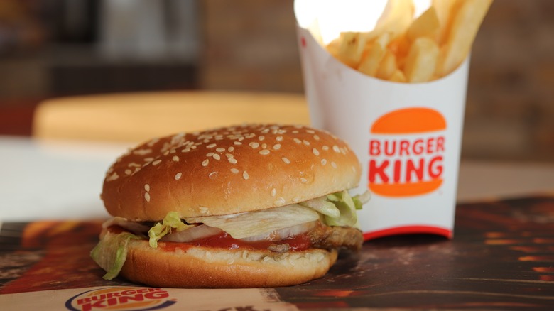 Burger King sandwich and fries on a tray