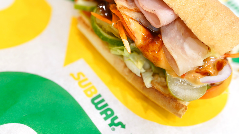 Subway ham sandwich with wrapper