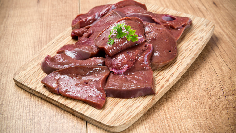 Sliced raw beef liver