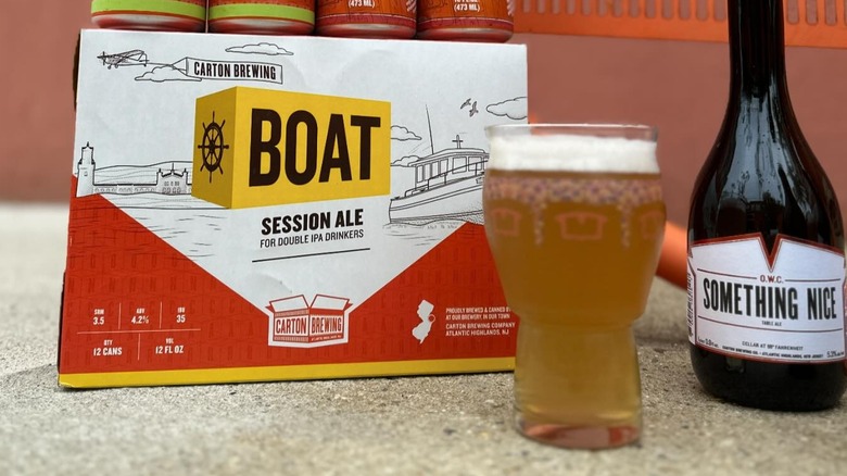box of Boat beer with a full beer glass
