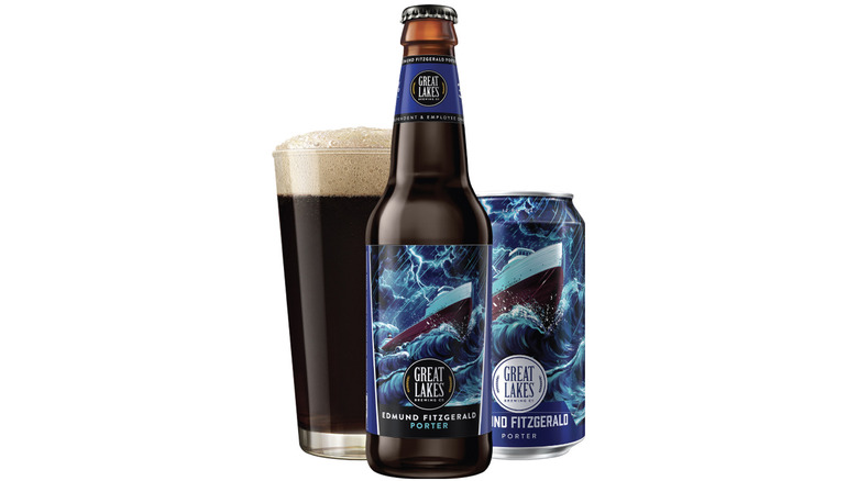 Edmund Fitzgerald bottle, can, and full glass