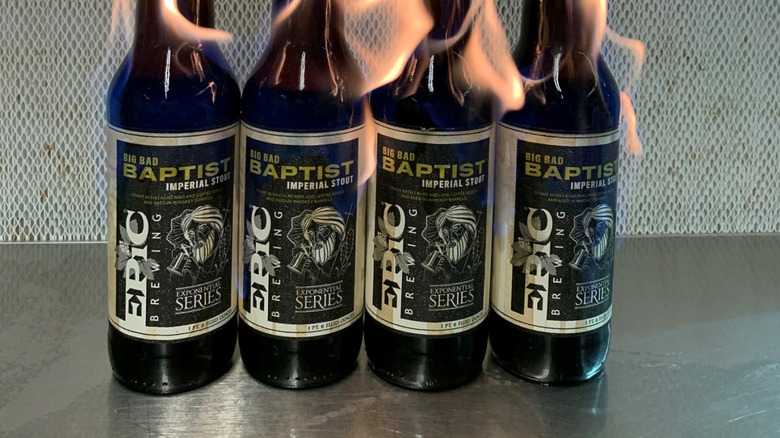 four flaming bomber bottles of Big Bad Baptist