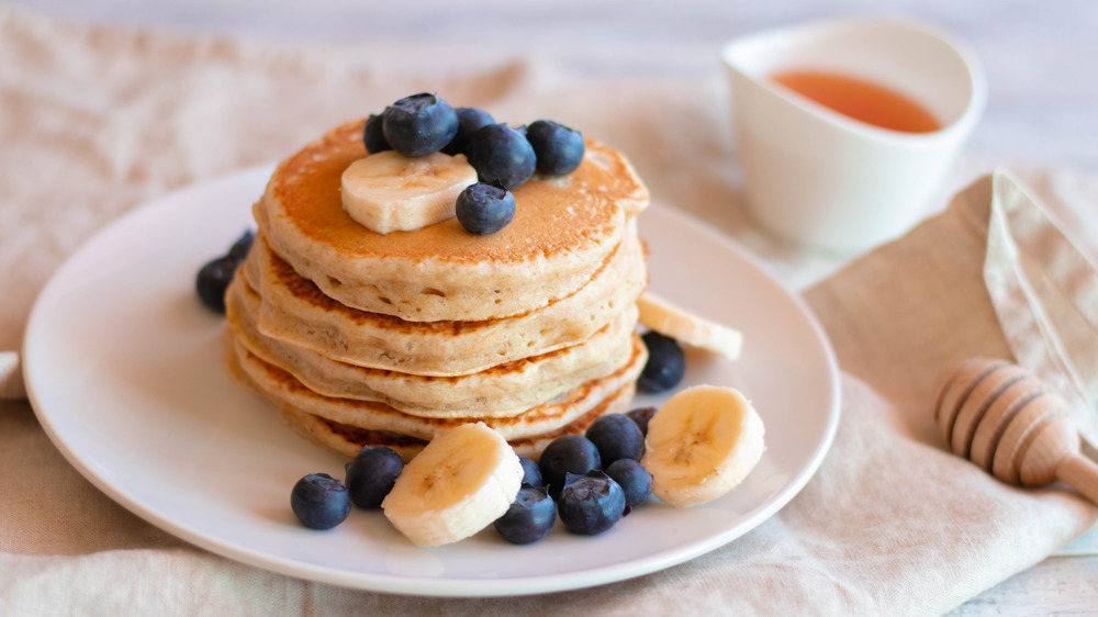 Pancakes and fruit on a plate