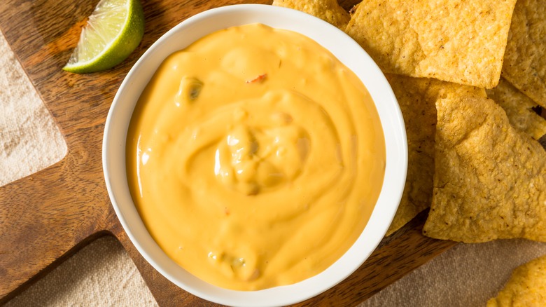 Queso and Chips on a table