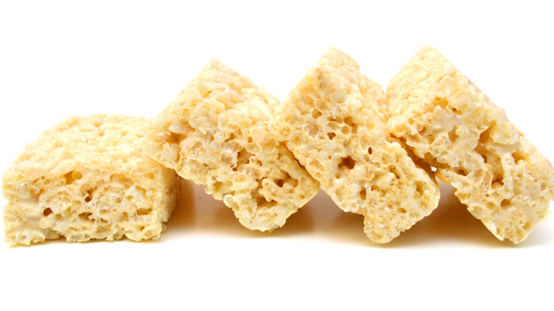 Four rice krispies treats side-by-side 