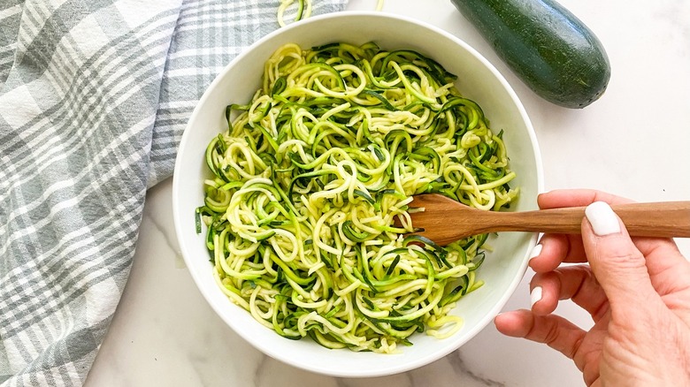 Bowl of short zucchini noodles