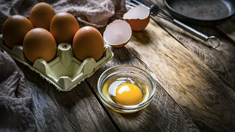 Raw egg in a bowl