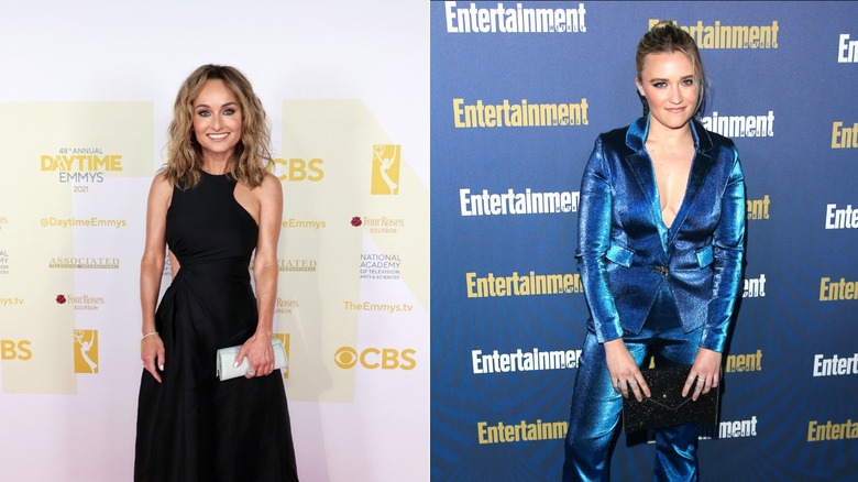 Giada De Laurentiis in black dress and Emily Osment in blue sparkly suit
