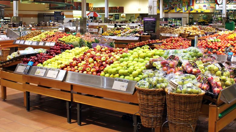 Produce section in a grocery store