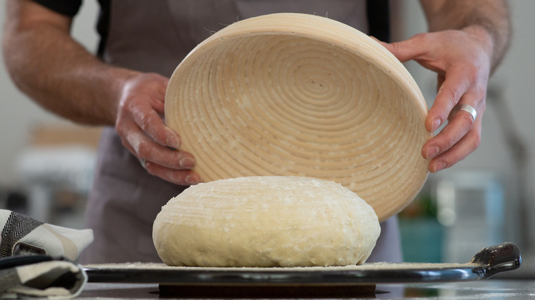Making homemade sourdough bread 