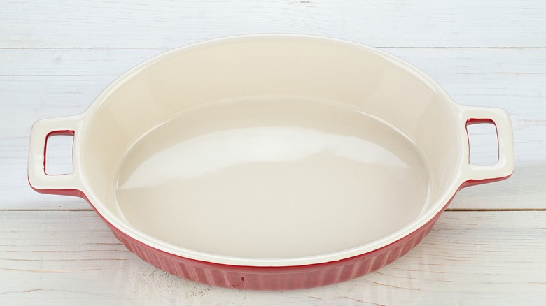 Empty oval gratin dish
