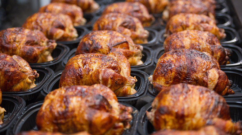 Rows of Costco rotisserie chickens