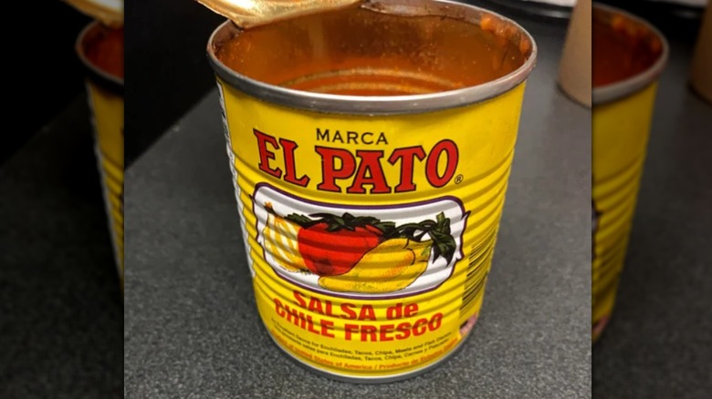 Open can of El Pato salsa