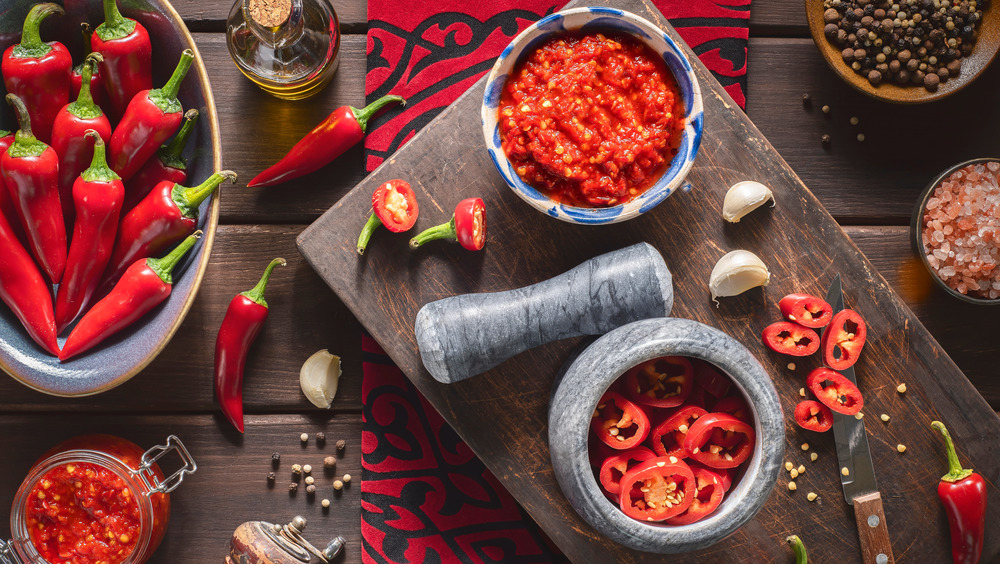 Chilis and mortar and pestle