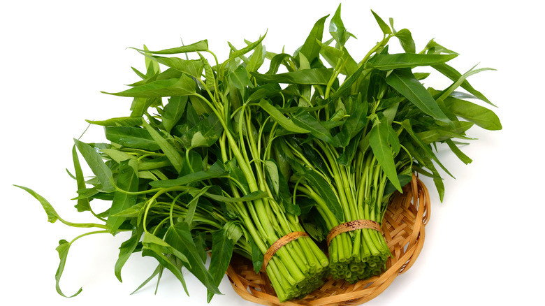 water spinach in basket