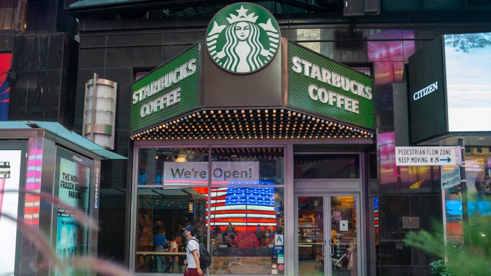 front of a Starbucks location