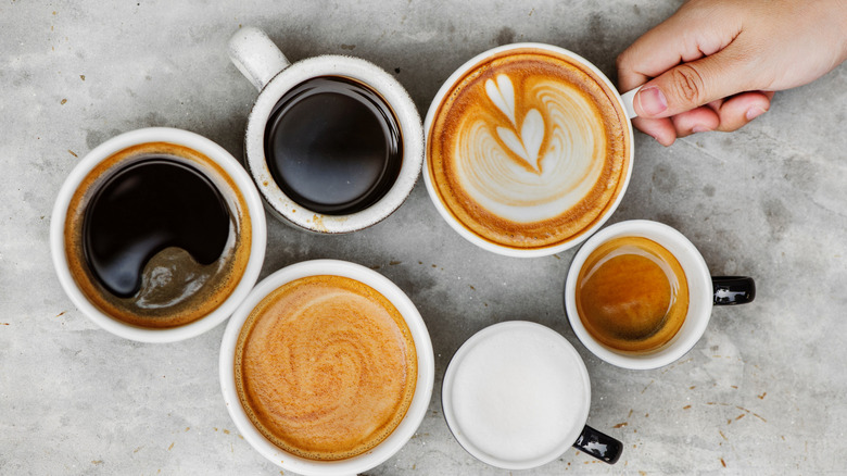 Variety of different coffee drinks