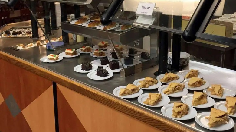 Slices of pie and cake lining a buffet table at Ryan's Grill, Buffet, and Bakery