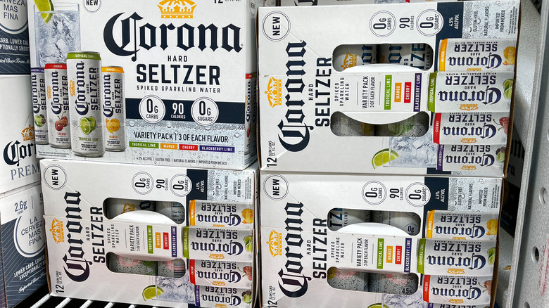 Packs of Corona Hard Seltzer on a shelf