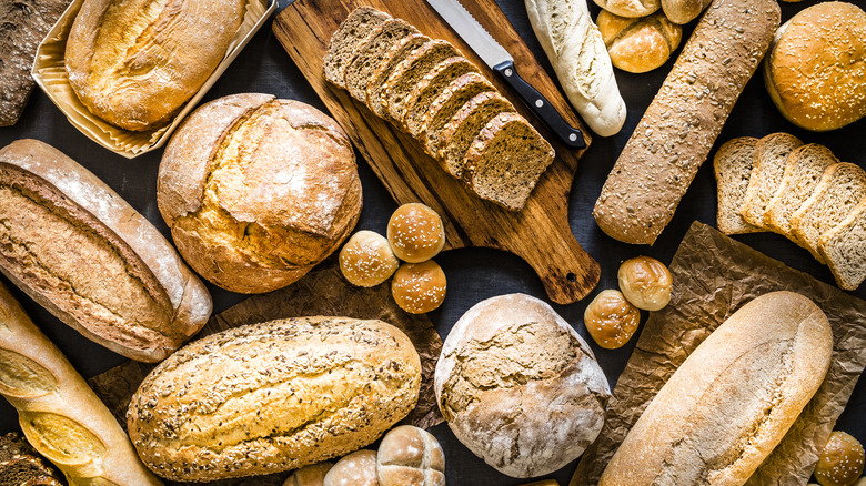 Various types of bread on a board