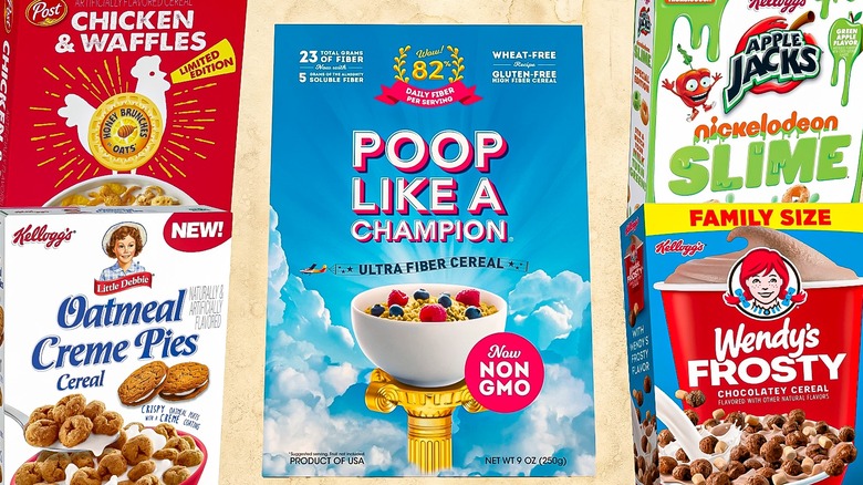 Assortment of cereal boxes