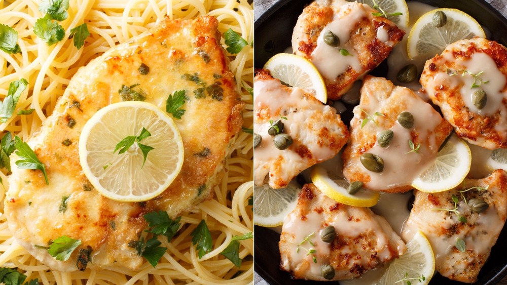 Juicy chicken francaise and chicken piccata