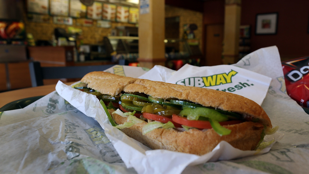 Subway sandwich with tomatoes and lettuce