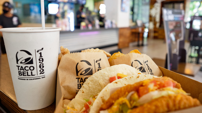 Taco Bell drink with tacos