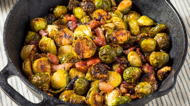 Brussels sprouts in pan