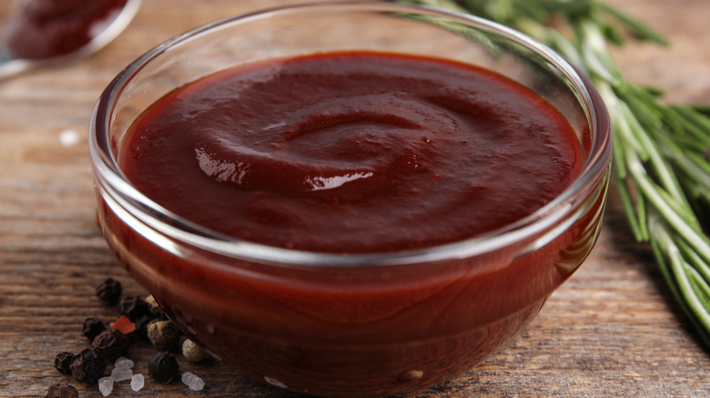 Barbecue dip in glass bowl