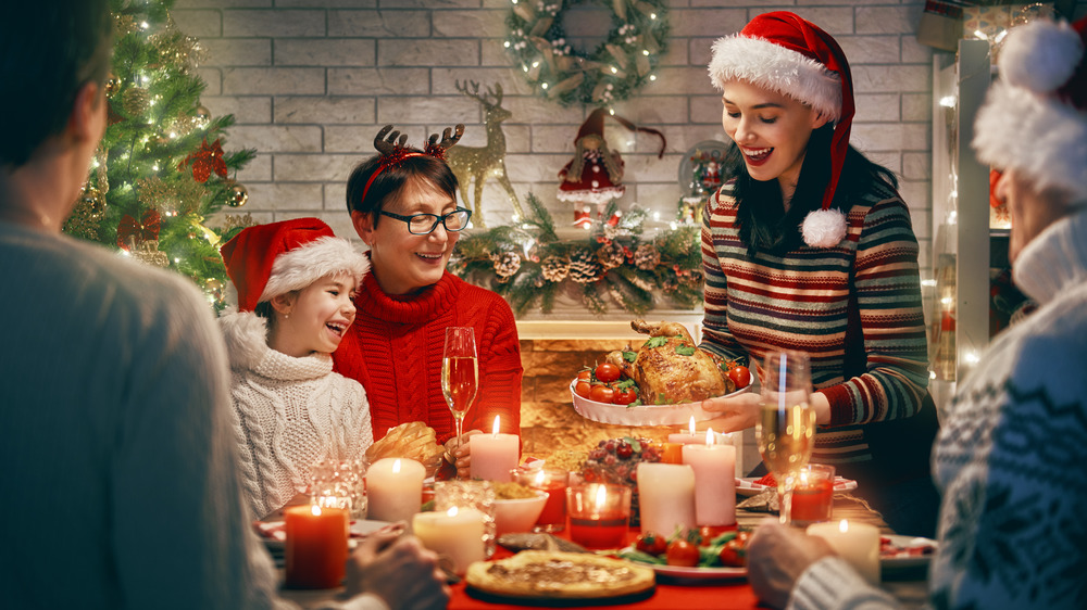 Family eating Christmas dinner