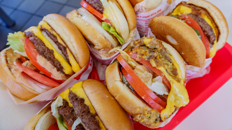 Six In-N-Out restaurant burgers