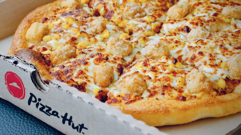 Pizza Hut pizza in a takeout box