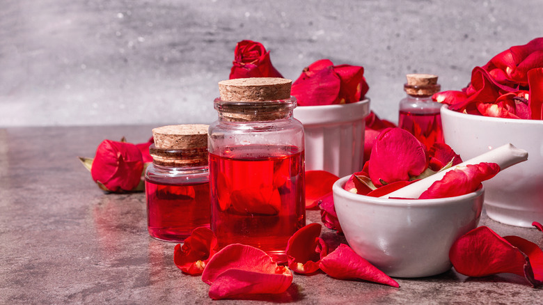Rose water and rose petals