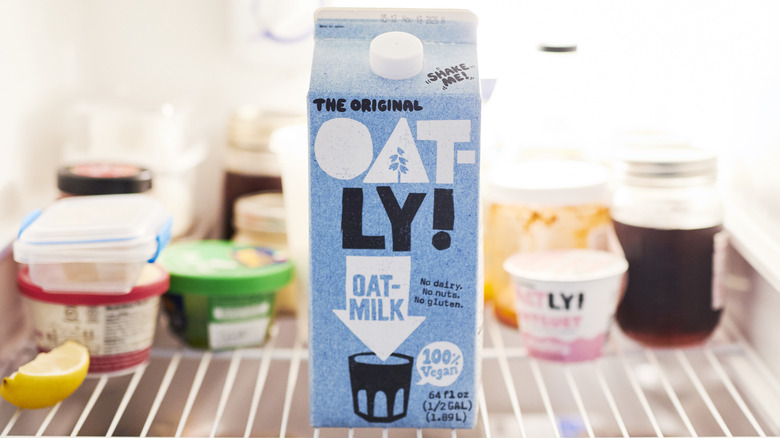 Oatley oat milk in a fridge