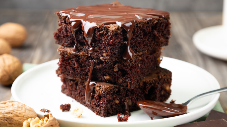Chocolate cake slice on plate
